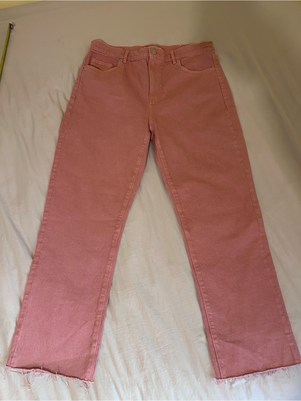 LOFT Women’s Pink Denim Jeans High Waist Straight Crop 5-Pocket Raw Hem Size 8